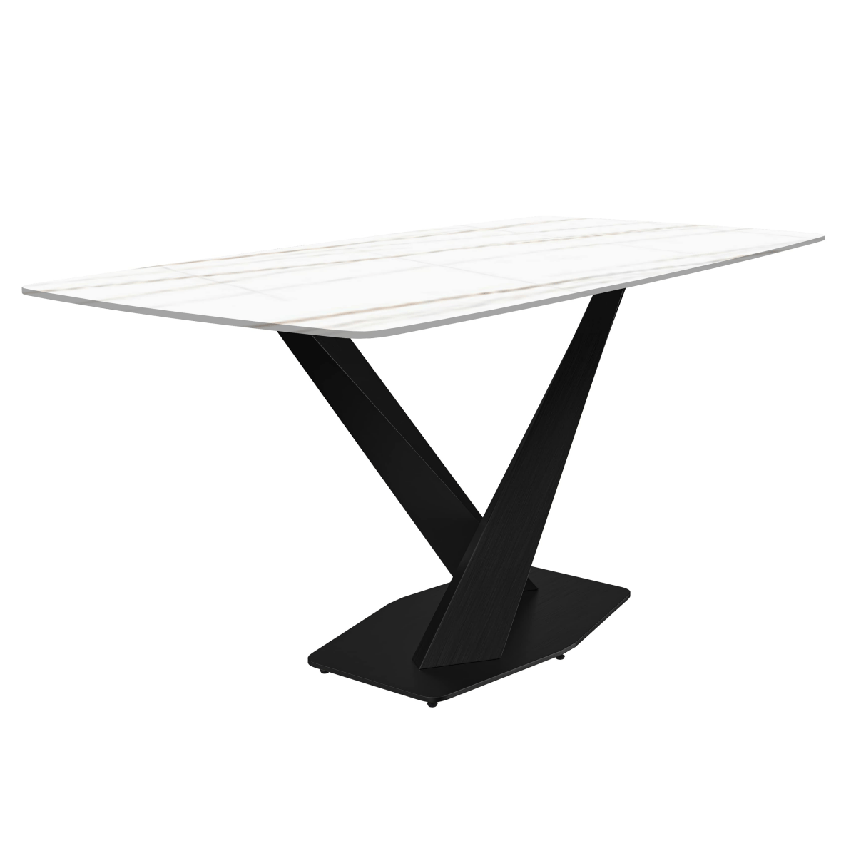 Voren Dining Table with Rectangular Tabletop with Gold/Black Stainless Steel Base