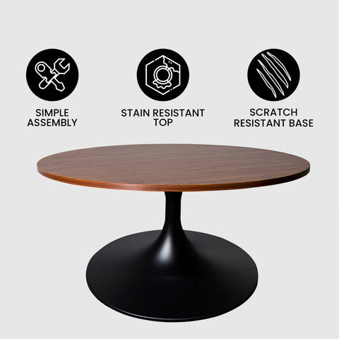 Verve Round Coffee Table with MDF/Resin/Sintered Stone Tabletop and Black Stainless Steel Base