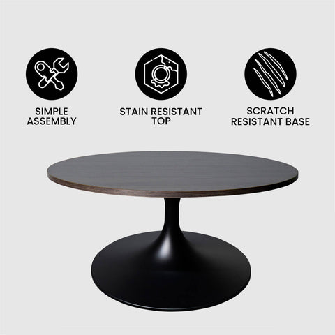 Verve Round Coffee Table with MDF/Resin/Sintered Stone Tabletop and Black Stainless Steel Base