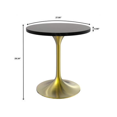 Verve Round Dining Table with MDF/Sintered Stone/Resin Tabletop in Gold Stainless Steel Pedestal Base