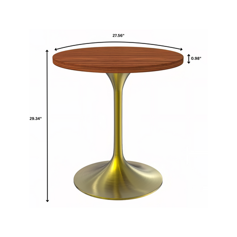 Verve Round Dining Table with MDF/Sintered Stone/Resin Tabletop in Gold Stainless Steel Pedestal Base