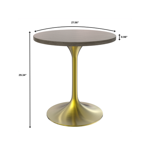 Verve Round Dining Table with MDF/Sintered Stone/Resin Tabletop in Gold Stainless Steel Pedestal Base