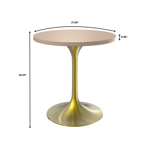 Verve Round Dining Table with MDF/Sintered Stone/Resin Tabletop in Gold Stainless Steel Pedestal Base