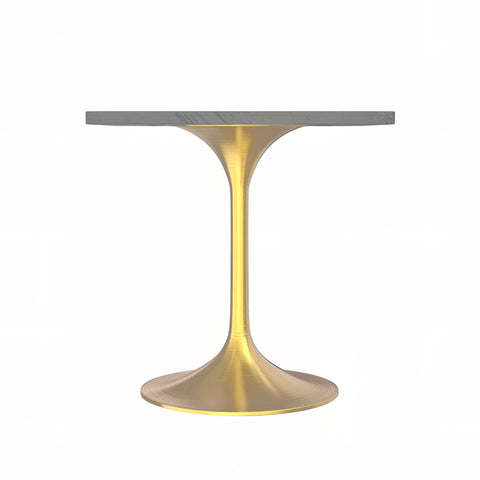 Verve Square Dining Table with a Laminated White Marbleized Tabletop and White/Black/Silver/Gold Steel Pedestal Base