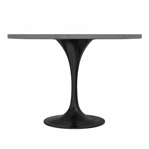 Verve Square Dining Table with a Laminated White Marbleized Tabletop and White/Black/Silver/Gold Steel Pedestal Base