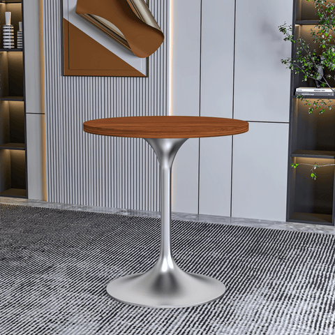 Verve Round Dining Table with MDF/Sintered Stone/Resin Tabletop in Silver Stainless Steel Pedestal Base