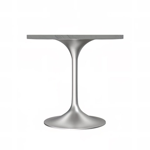Verve Square Dining Table with a Laminated White Marbleized Tabletop and White/Black/Silver/Gold Steel Pedestal Base