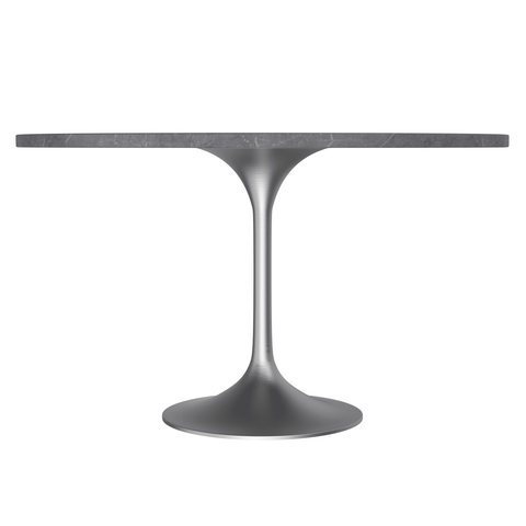LeisureMod Verve Modern 48" Round Dining Table with Sintered Stone Tabletop in Brushed Chrome Stainless Steel Pedestal Base