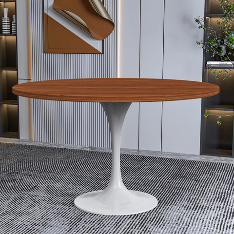 Verve Round Dining Table with MDF/Sintered Stone/Resin Tabletop in White Stainless Steel Pedestal Base