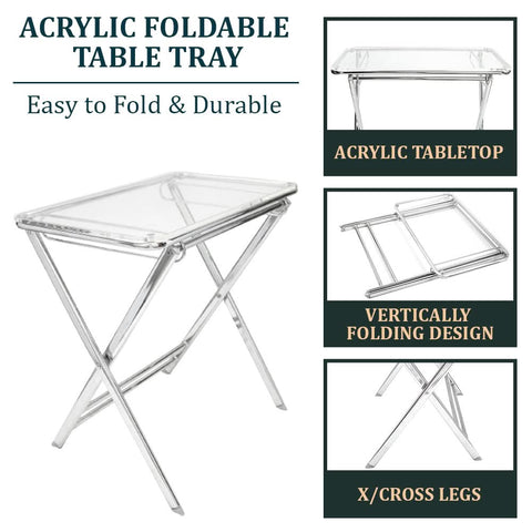 Victorian Acrylic Foldable End Side Table Tray with Chrome Metal Legs
