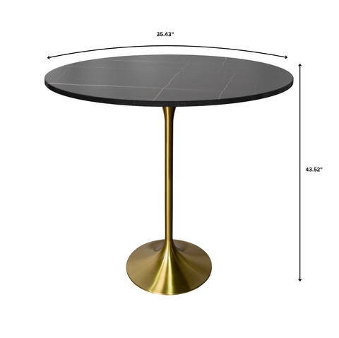 Verve Bar Height Dining Table with Round MDF/Sintered Stone/Resin Top & Gold Stainless Steel Base