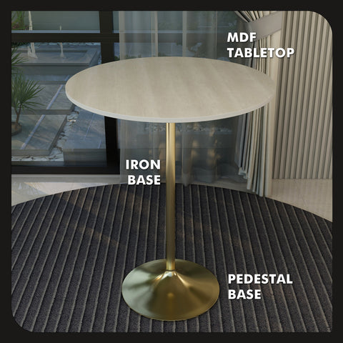 Verve Bar Height Dining Table with Round MDF/Sintered Stone/Resin Top & Gold Stainless Steel Base