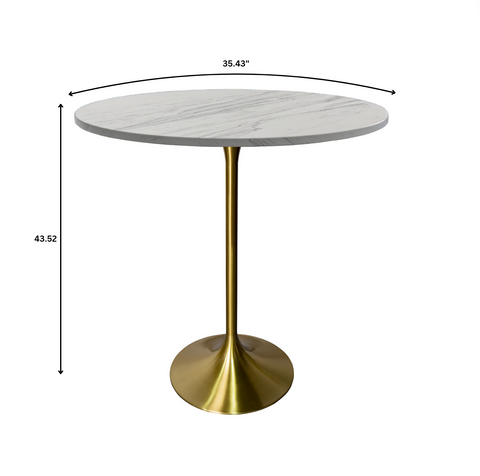 Verve Bar Height Dining Table with Round MDF/Sintered Stone/Resin Top & Gold Stainless Steel Base