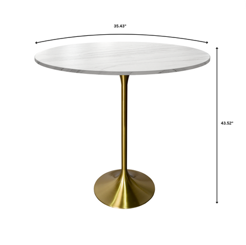 Verve Bar Height Dining Table with Round MDF/Sintered Stone/Resin Top & Gold Stainless Steel Base