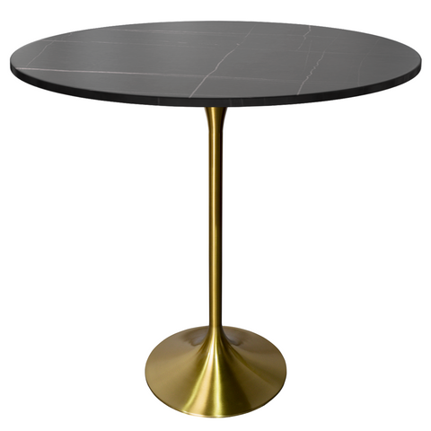 Verve Bar Height Dining Table with Round MDF/Sintered Stone/Resin Top & Gold Stainless Steel Base