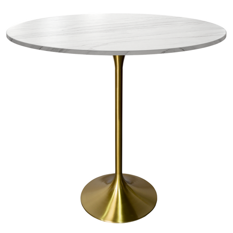 Verve Bar Height Dining Table with Round MDF/Sintered Stone/Resin Top & Gold Stainless Steel Base