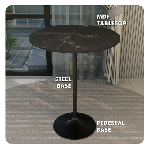 Verve Bar Height Dining Table with Round MDF/Sintered Stone/Resin Top & Black Stainless Steel Base