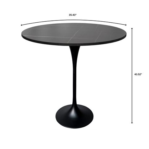 Verve Bar Height Dining Table with Round MDF/Sintered Stone/Resin Top & Black Stainless Steel Base