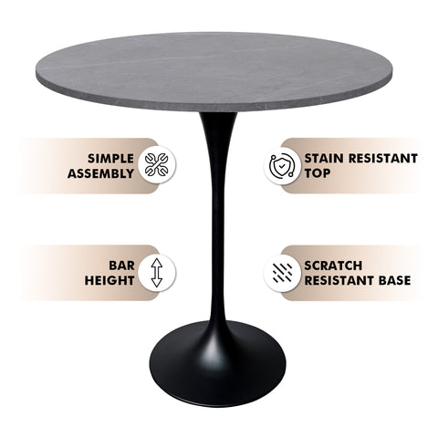 Verve Bar Height Dining Table with Round MDF/Sintered Stone/Resin Top & Black Stainless Steel Base