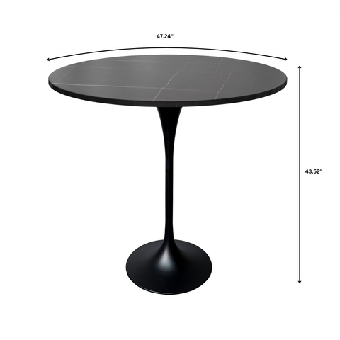 Verve Bar Height Dining Table with Round MDF/Sintered Stone/Resin Top & Black Stainless Steel Base
