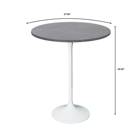 Verve Bar Height Dining Table with Round MDF/Sintered Stone/Resin Top and White Stainless Steel Pedestal Base