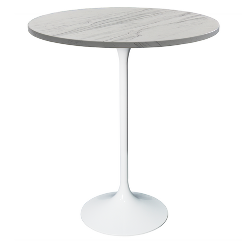 Verve Bar Height Dining Table with Round MDF/Sintered Stone/Resin Top and White Stainless Steel Pedestal Base