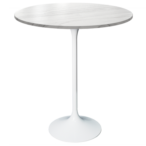 Verve Bar Height Dining Table with Round MDF/Sintered Stone/Resin Top and White Stainless Steel Pedestal Base
