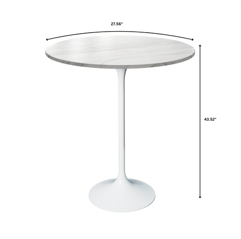 Verve Bar Height Dining Table with Round MDF/Sintered Stone/Resin Top and White Stainless Steel Pedestal Base