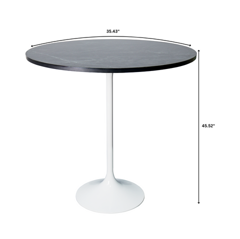 Verve Bar Height Dining Table with Round MDF/Sintered Stone/Resin Top and White Stainless Steel Pedestal Base