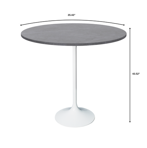 Verve Bar Height Dining Table with Round MDF/Sintered Stone/Resin Top and White Stainless Steel Pedestal Base