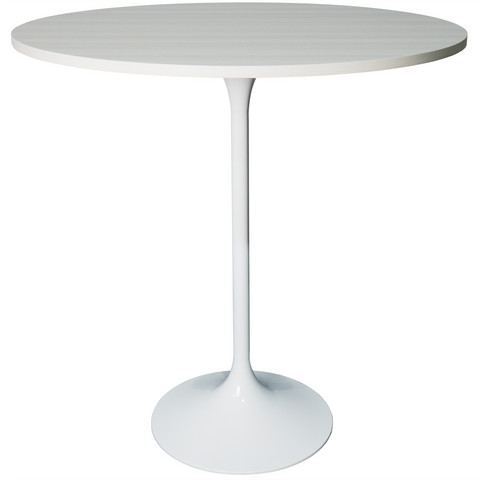 Verve Bar Height Dining Table with Round MDF/Sintered Stone/Resin Top and White Stainless Steel Pedestal Base