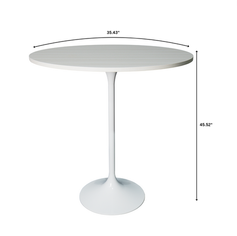 Verve Bar Height Dining Table with Round MDF/Sintered Stone/Resin Top and White Stainless Steel Pedestal Base