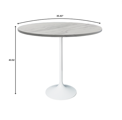 Verve Bar Height Dining Table with Round MDF/Sintered Stone/Resin Top and White Stainless Steel Pedestal Base