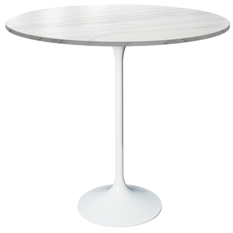 Verve Bar Height Dining Table with Round MDF/Sintered Stone/Resin Top and White Stainless Steel Pedestal Base