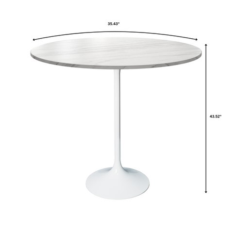 Verve Bar Height Dining Table with Round MDF/Sintered Stone/Resin Top and White Stainless Steel Pedestal Base