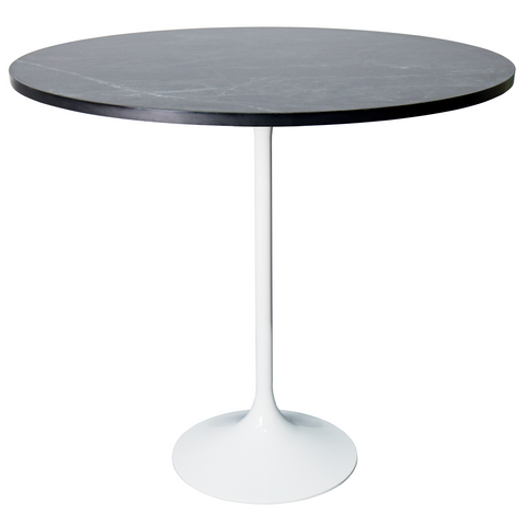 Verve Bar Height Dining Table with Round MDF/Sintered Stone/Resin Top and White Stainless Steel Pedestal Base