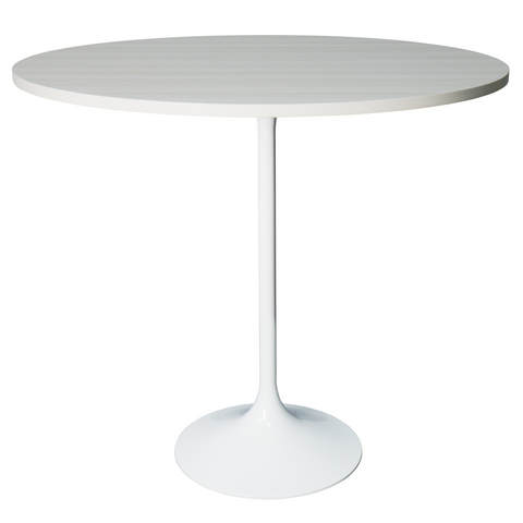Verve Bar Height Dining Table with Round MDF/Sintered Stone/Resin Top and White Stainless Steel Pedestal Base