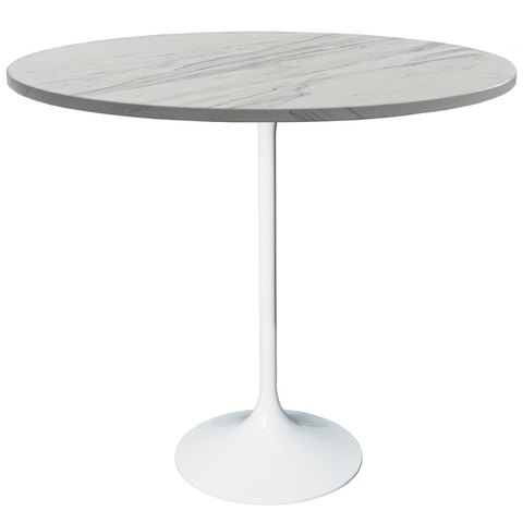 Verve Bar Height Dining Table with Round MDF/Sintered Stone/Resin Top and White Stainless Steel Pedestal Base