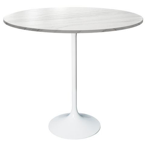 Verve Bar Height Dining Table with Round MDF/Sintered Stone/Resin Top and White Stainless Steel Pedestal Base