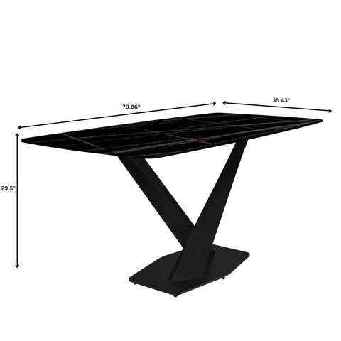 Voren Dining Table with Rectangular Tabletop with Gold/Black Stainless Steel Base