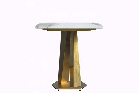 LeisureMod Voren Mid-Century Modern Dining Table with Rectangular Tabletop with Gold Stainless Steel Base