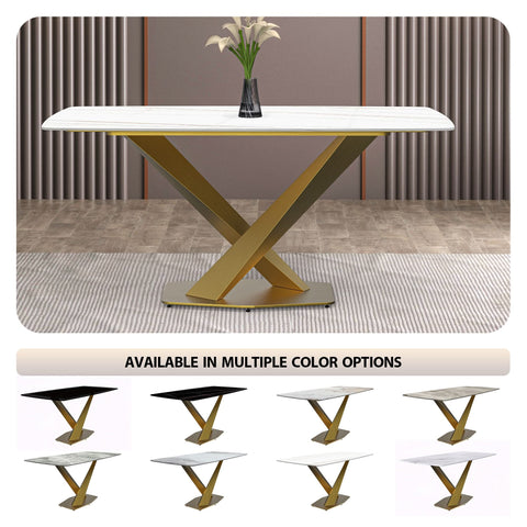 LeisureMod Voren Mid-Century Modern Dining Table with Rectangular Tabletop with Gold Stainless Steel Base