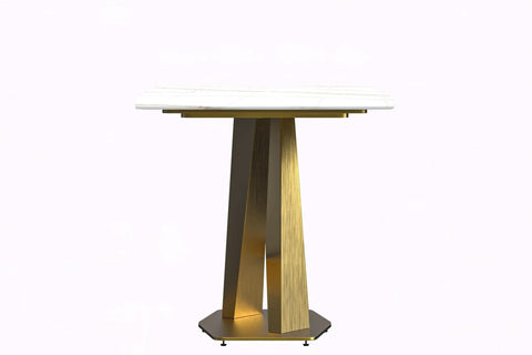 LeisureMod Voren Mid-Century Modern Dining Table with Rectangular Tabletop with Gold Stainless Steel Base