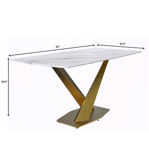 LeisureMod Voren Mid-Century Modern Dining Table with Rectangular Tabletop with Gold Stainless Steel Base