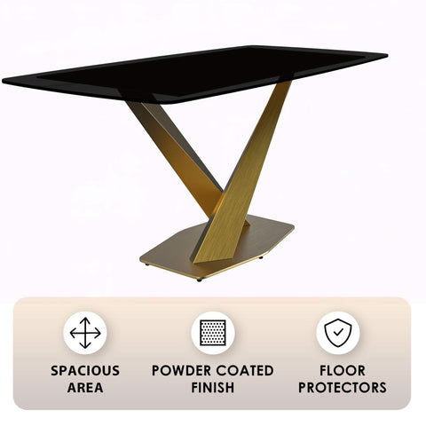 LeisureMod Voren Mid-Century Modern Dining Table with Rectangular Tabletop with Gold Stainless Steel Base