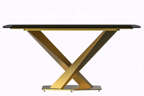 LeisureMod Voren Mid-Century Modern Dining Table with Rectangular Tabletop with Gold Stainless Steel Base