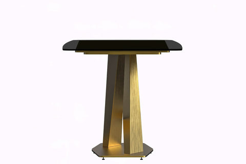 LeisureMod Voren Mid-Century Modern Dining Table with Rectangular Tabletop with Gold Stainless Steel Base