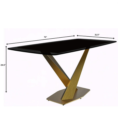 LeisureMod Voren Mid-Century Modern Dining Table with Rectangular Tabletop with Gold Stainless Steel Base