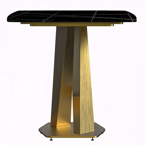 LeisureMod Voren Mid-Century Modern Dining Table with Rectangular Tabletop with Gold Stainless Steel Base