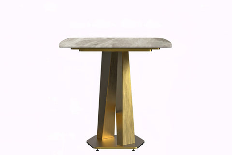 LeisureMod Voren Mid-Century Modern Dining Table with Rectangular Tabletop with Gold Stainless Steel Base